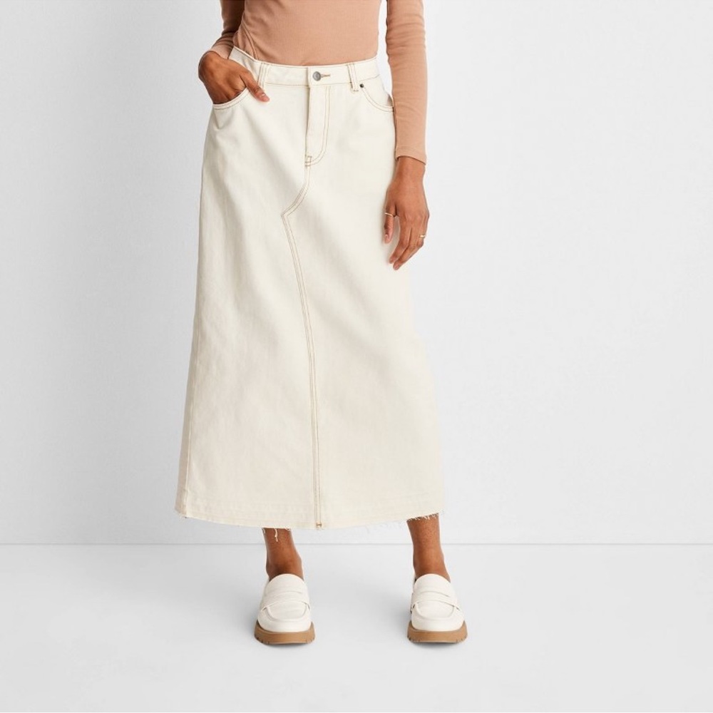 Women's Denim Midi Skirt - Future Collective - Ivory